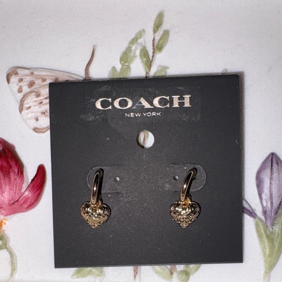 Coach Gold Textured Heart Earrings - Picture 2 of 2